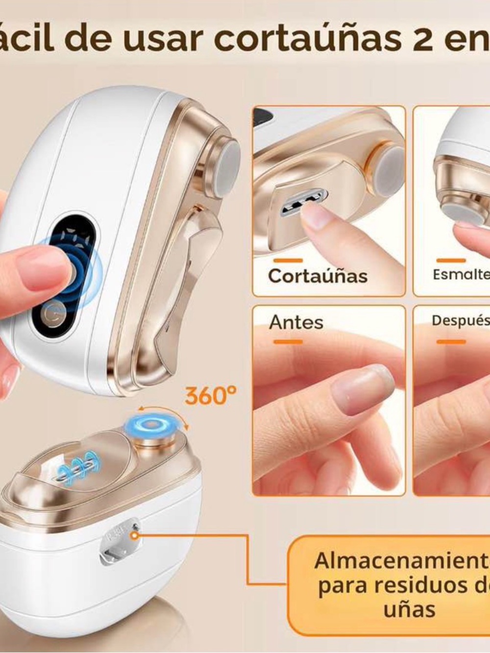 Electric Nail Trimmer in White & Rose Gold
